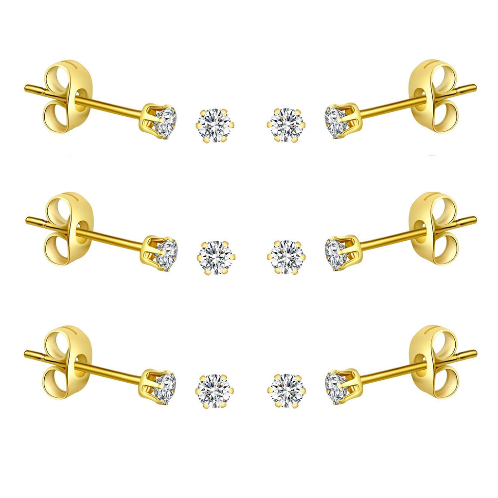 6-10 Pairs Tiny Women's Stainless Steel Round Clear Cubic Zirconia Stud Earrings, Hypoallergenic Surgical Steel Earrings Set, 2mm 3mm 4mm CZ,