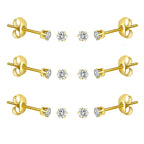 6-10 Pairs Tiny Women's Stainless Steel Round Clear Cubic Zirconia Stud Earrings, Hypoallergenic Surgical Steel Earrings Set, 2mm 3mm 4mm CZ,