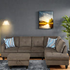 L Shaped Couch, Lounge Sectional Sofa with Chaise for Living Room, 6 Seat Modern Modular Couches with Movable Storage Ottoman, Black Grey