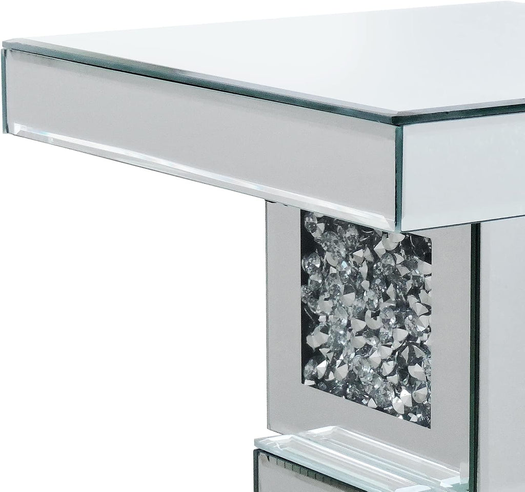 Silver Mirrored End Table With Crystal Inlay, Modern Side Table Accent Table, Square Small Coffee Table for Living Room, Bedroom
