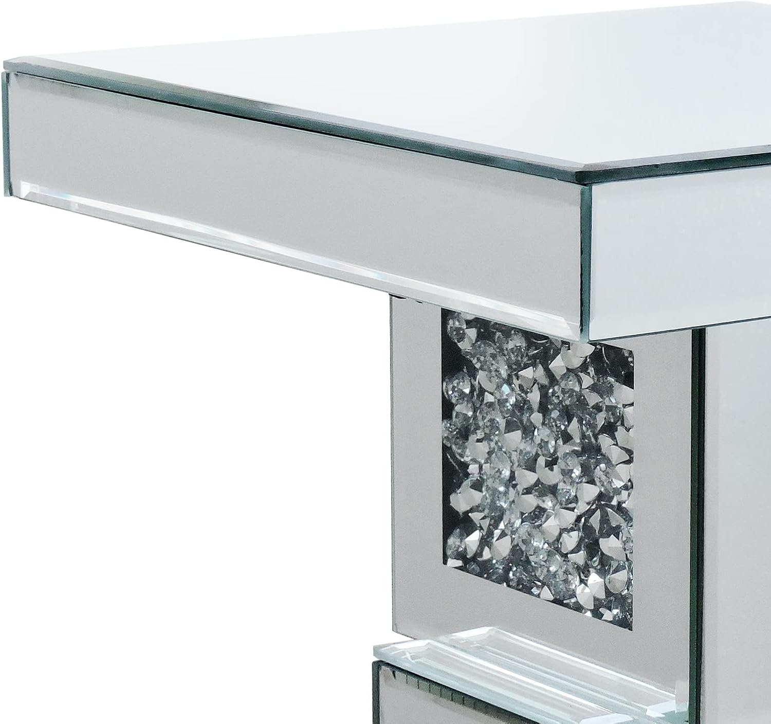 Silver Mirrored End Table With Crystal Inlay, Modern Side Table Accent Table, Square Small Coffee Table for Living Room, Bedroom