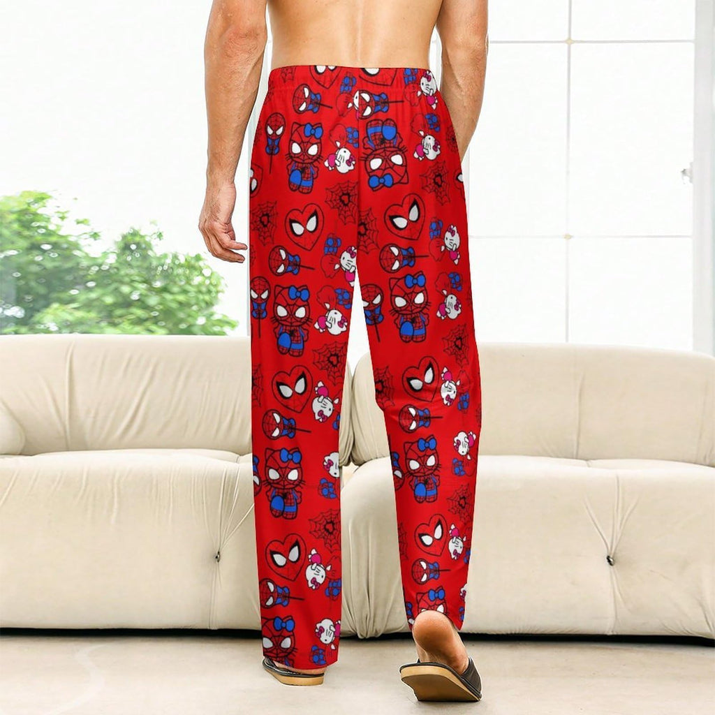 Anime Pajamas for Women Men Cartoon Cat Unisex Couple All Over Print Bottoms Sleep Pajama Pants Christmas Valentine Gifts Red M