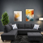 L Shaped Couch, Lounge Sectional Sofa with Chaise for Living Room, 6 Seat Modern Modular Couches with Movable Storage Ottoman, Black Grey