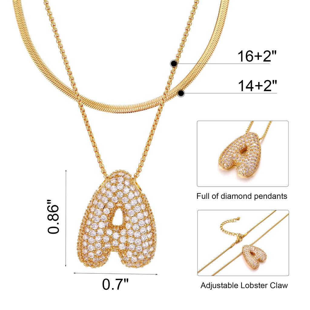 HBFashion Bubble Letter Halskette Ballon Initial Halsketten für Frauen Zierlicher Alphabet Anhänger 18K Goldbeschichtet Gepolsterter Name Personalisierter Schmuck