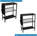 Yusong Small Narrow Side Table for Small Spaces, Slim End Table with Storage Bag, Sofa Snack Table with Adjustable Metal Mesh, 3 Tier Accent Skinny Beside Table for Living Room & Bedroom, Black Oak