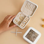 Petoskey Stone Printed Leather Jewelry Box, White Square Jewelry Organizer for Earrings, Rings, Necklaces, Bracelets