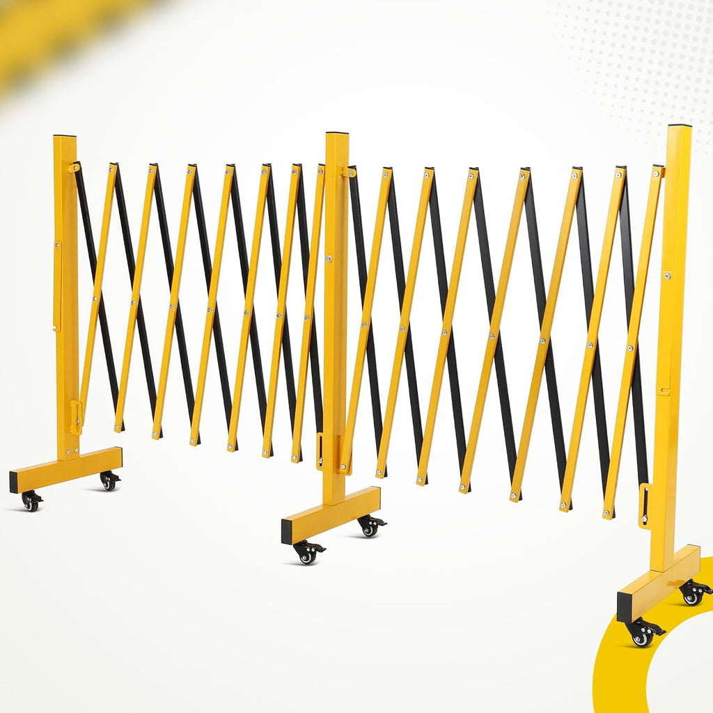Folding Security Gate Expandable Barricade, Heavy-Duty Retractable Barrier with Wheels for Crowd Control, Traffic, Parking Lots, Warehouses & Residential Use, Lockable Casters, Weather-Resistant Steel