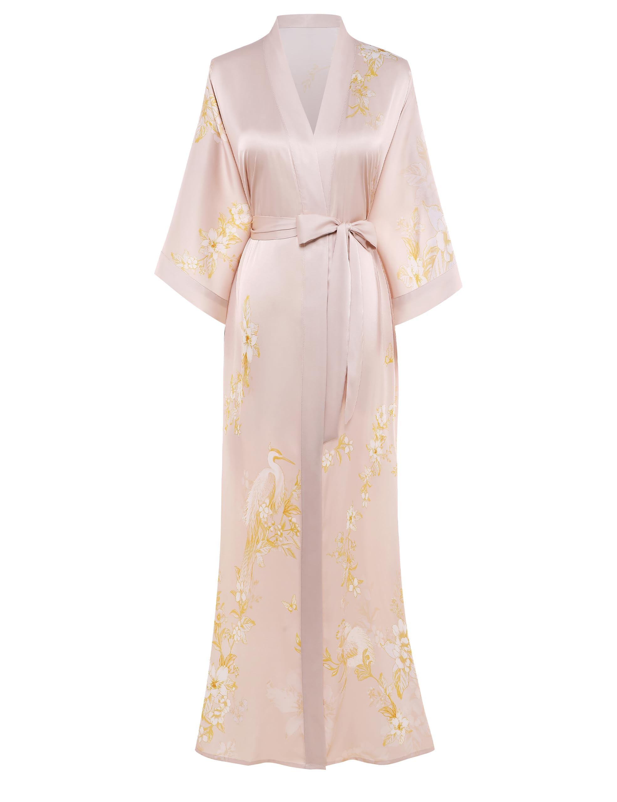 PRODESIGN Kimono Robe for Women - Long Satin Sleepwear Silky Kimono Cover-Up Nightgown Japanese Bathrobe Loungewear Blouse