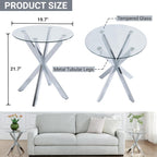 Modern Glass End Table, Small Round Side Table for Couch, Sofa Table with Clear Tempered Glass Top for Living Room, Bedroom, Bedside, 19.7" Wx21.7 H Silver