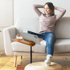 Solid Wood Acacia Wood Couch Table,360° Swivel Height Adjustable C Table with Phone & Tablet Stand,TV Trays for Eating on Couch, Bedroom or Livingroom, Oblong.