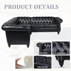 L Shaped Small Sectional Sofa, Chesterfield Leather Couch Tufted Accent Sofa with Scroll Arms and Nailhead for Living Room, Office