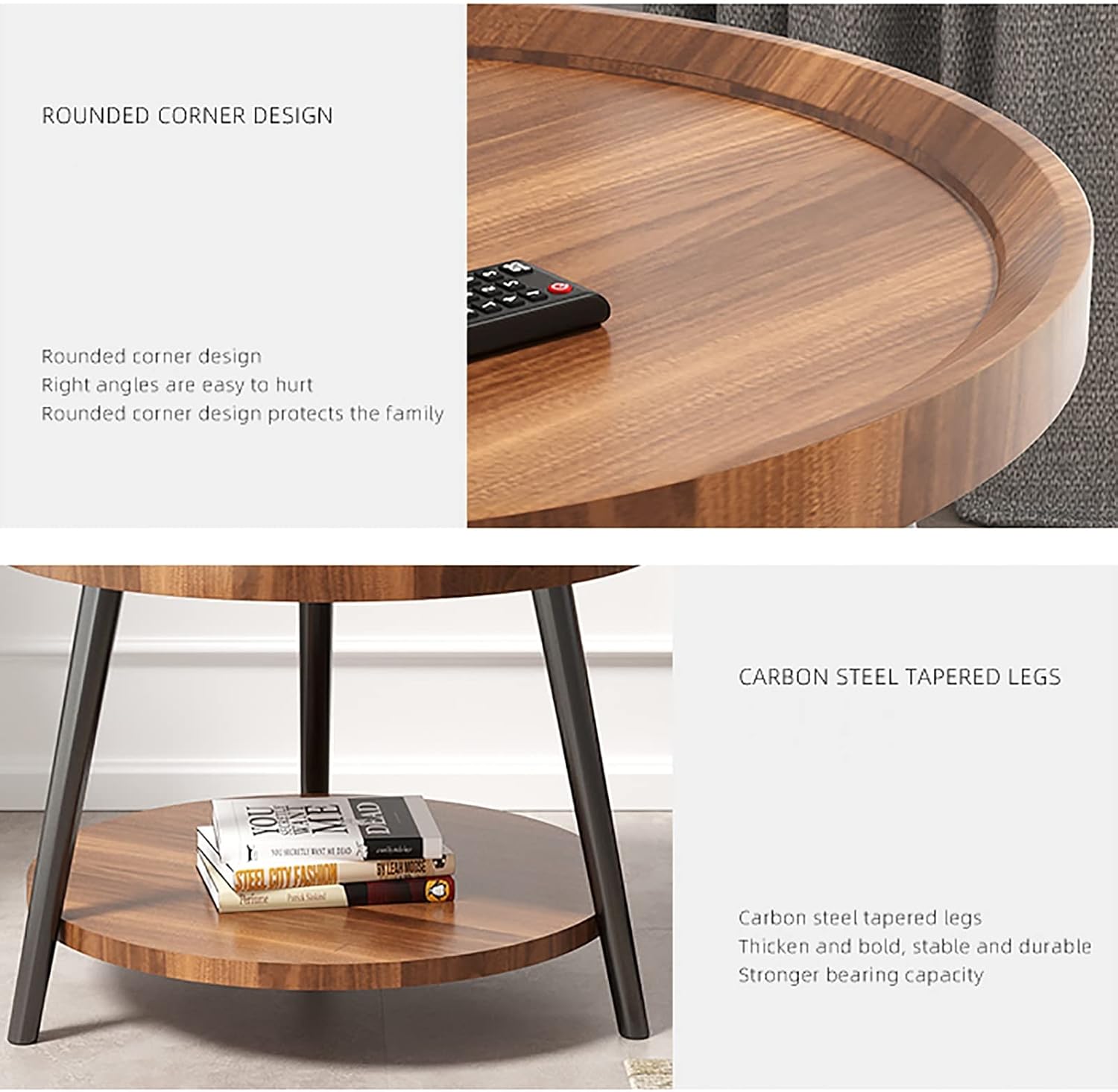 Round Coffee Table, Modern Simple Double-Layer Sofa Side Table/Bedside Table, Corner Table in Balcony Living Room, Tea Table (Color : A, Size : 50cm)