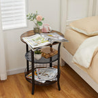 X-cosrack Round Side Table, Industrial Retro End Table with Storage,Coffee Snack Table for Living Room, Bedroom,Kitchen,Office,Stable Wood and Metal Frame,Rustic Brown