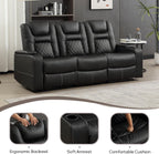 Home Theater Seats, Faux Leather Movie 3 Seat Recliner Sofa with Hidden Arm Storage, Power Gaming Reclining Sofa with USB Charge and Cup Holders