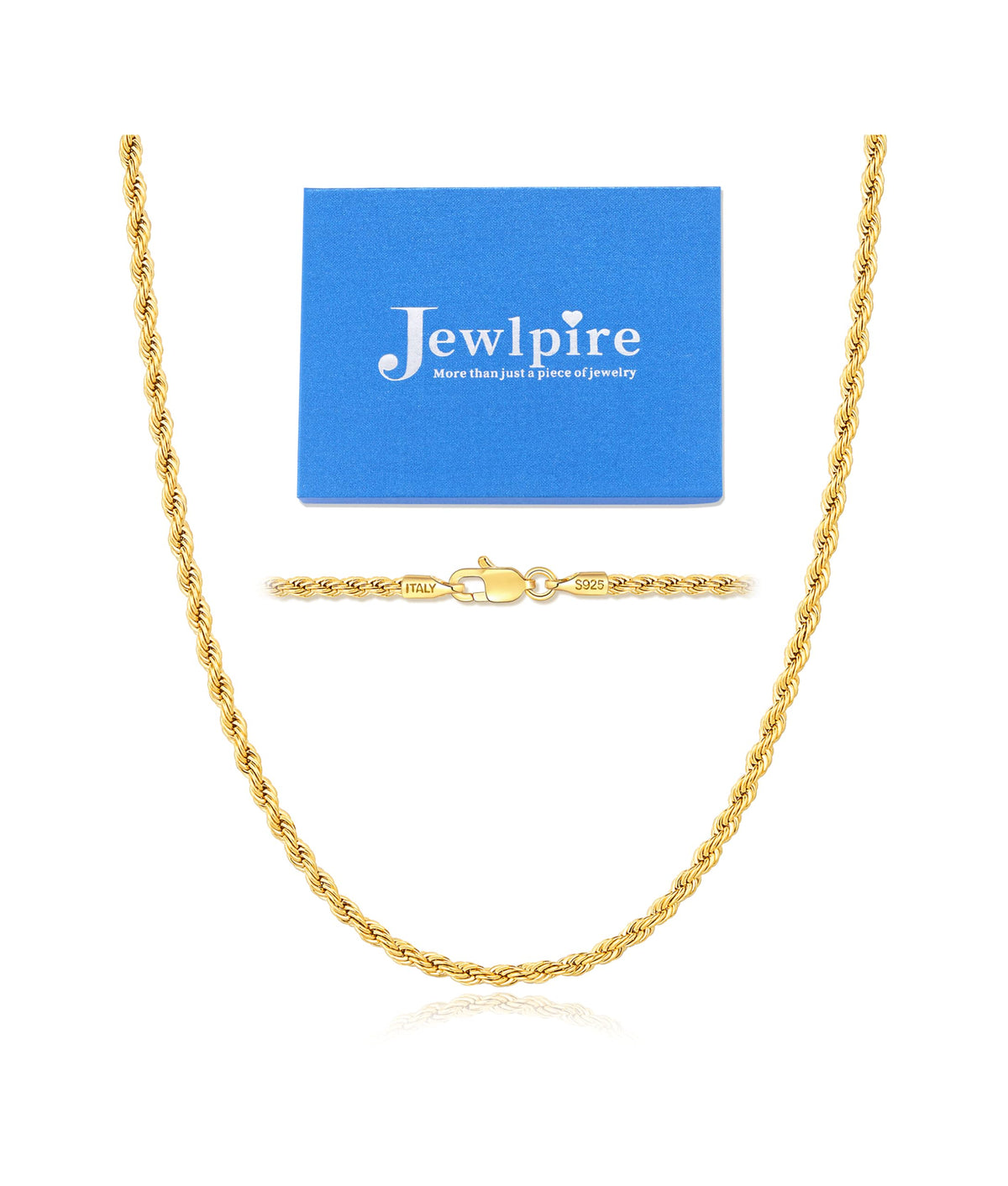 Colar Corrente Italiana Sólida Jewlpire em Ouro 18k para Mulheres, Corrente Corda de 2mm Corrente de Ouro para Mulheres Brilhante, Confortável e Resistente Colares de Corrente Femininos 18 Polegadas