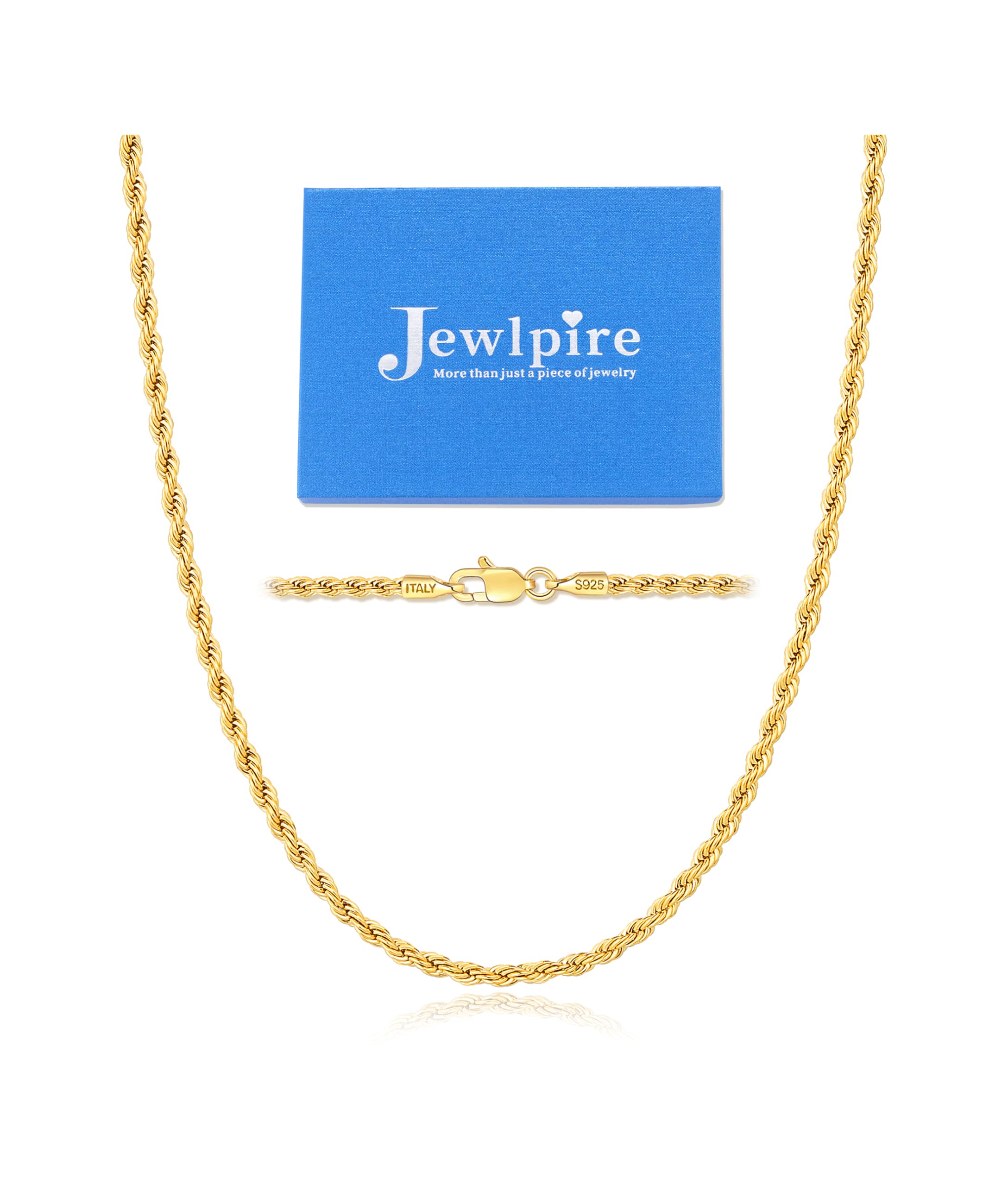 Colar Corrente Italiana Sólida Jewlpire em Ouro 18k para Mulheres, Corrente Corda de 2mm Corrente de Ouro para Mulheres Brilhante, Confortável e Resistente Colares de Corrente Femininos 18 Polegadas