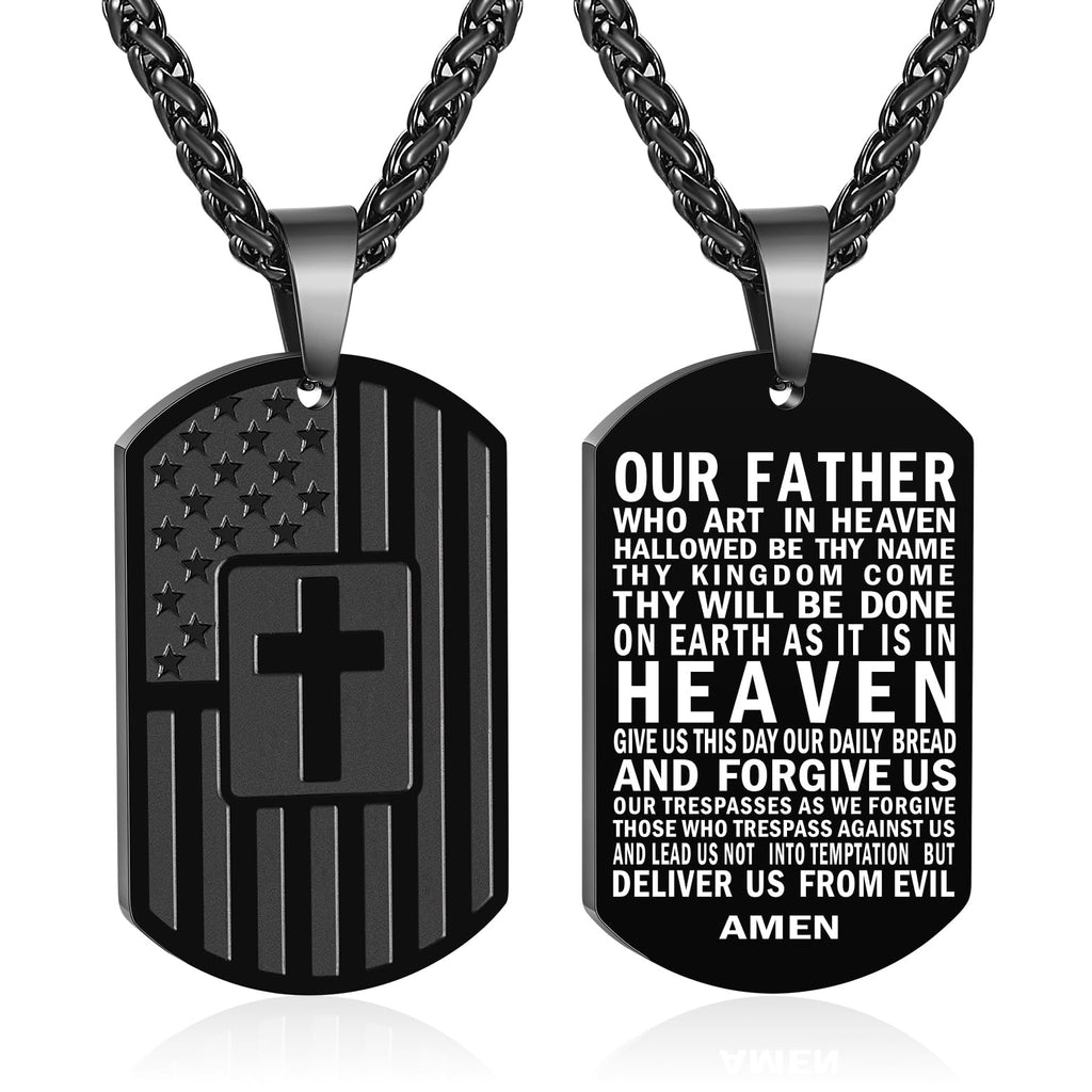DuoDiner Graduation Gifts-American Dog Tag Necklace Bible Verse Pendant, First Communion Baptism Confirmation Religious Graduation Gifts for Him Boys Men Kids Teens Dad