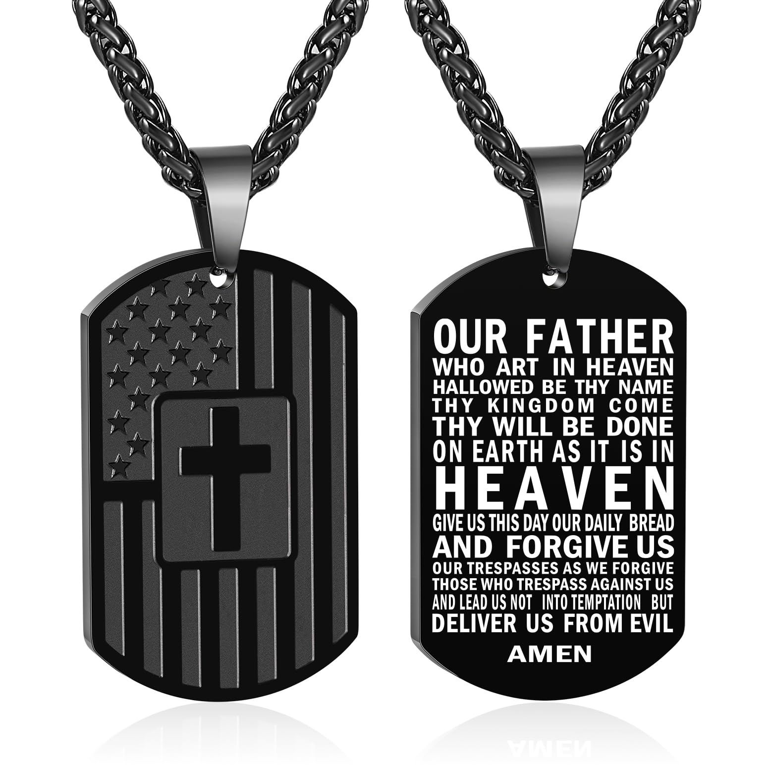DuoDiner Graduation Gifts-American Dog Tag Necklace Bible Verse Pendant, First Communion Baptism Confirmation Religious Graduation Gifts for Him Boys Men Kids Teens Dad