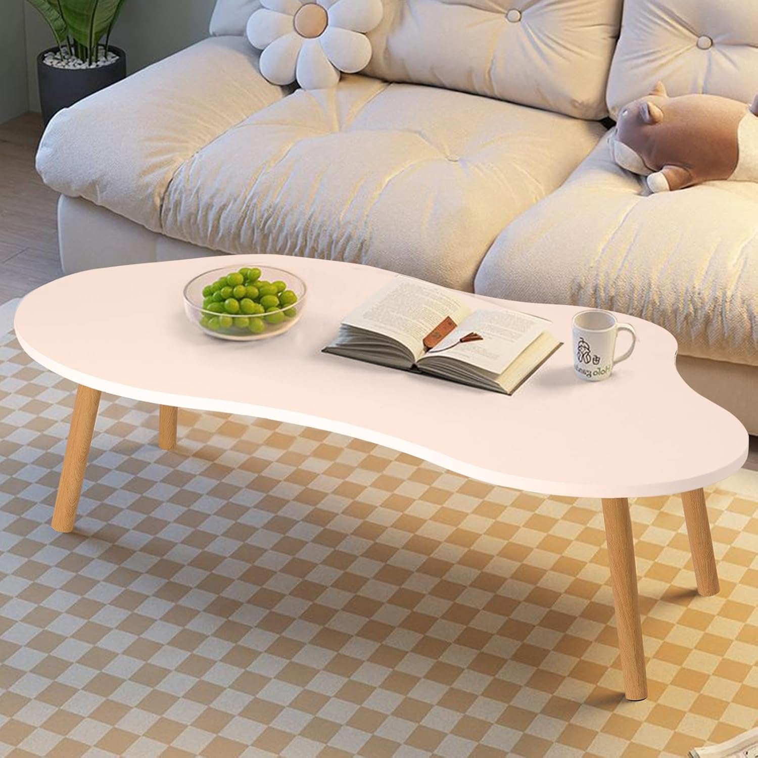 Small Coffee and Tea Tables White Low Table Irregular Clouds Coffee Tables Mid Century Modern Cloud Coffee Desk, Living Room Center Minimalist Display Low Coffee Table Cloud Shape White