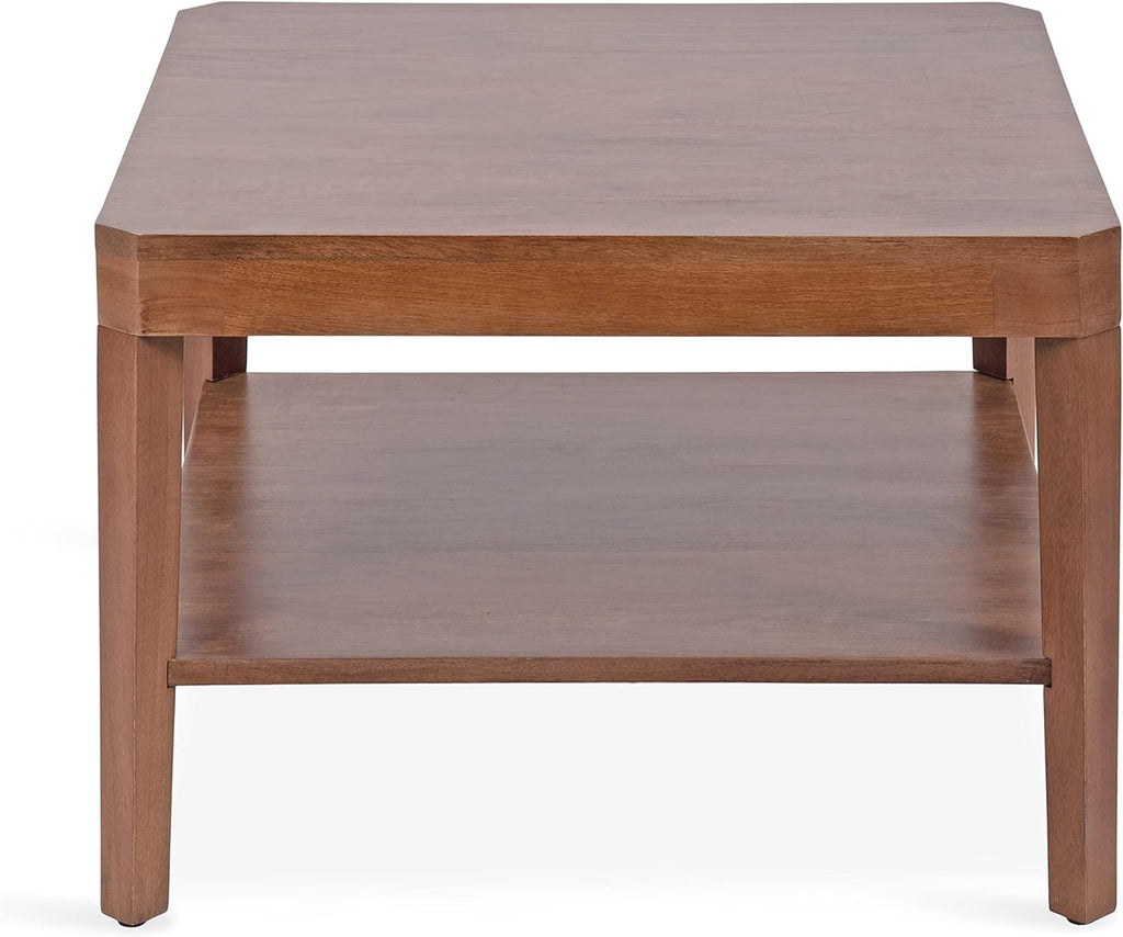 Kate and Laurel Talcott Modern Tiered Square Coffee Table; 26 x 26 x 18; Walnut Brown; Transitional Two-Tier Rectangular Living Room Table with Storage and Mango Wood Construction
