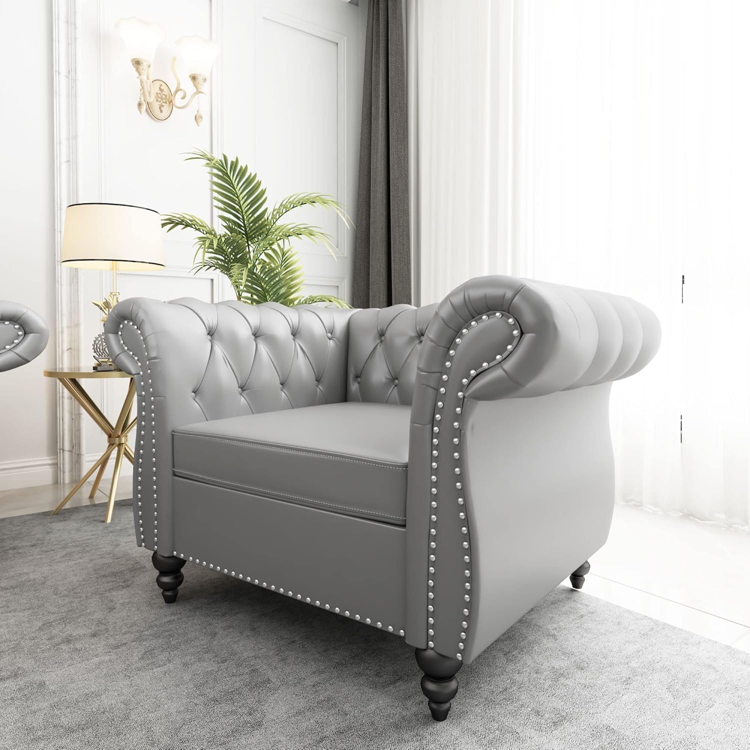 AVZEAR Chesterfield Loveseat Sofa, Upholstered Sofa Modern 2 Seater Couch Sofa Set Style Button Tufted, Mid-Century PU Chesterfield Sofa for Living Room Apartment, PU Black