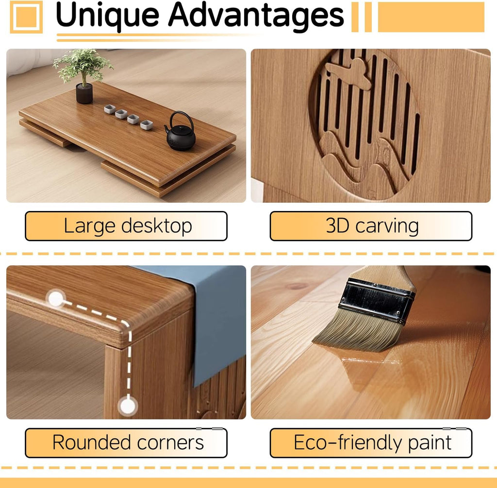 Folding Floor Coffee Table, Japanes Bamboo Foldable Tables, Portable Living Room Low Dsk, Versatile Tatami Meditation Tea Table for Dining Room, Wooden Table Desk for Home, Office (100X37CM)