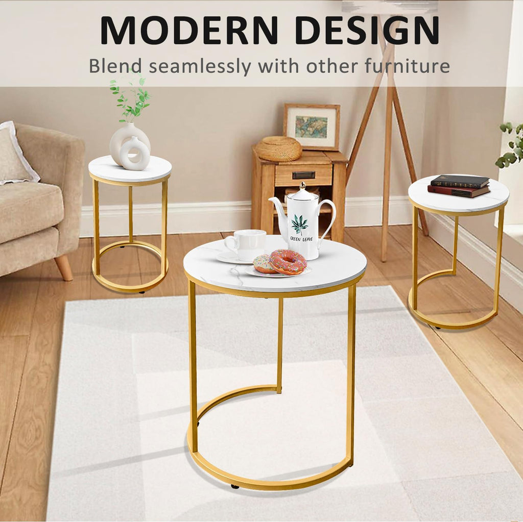 AT-VALY Nesting Tables Coffee Table Set of 3,Round Side Table Small Accent Table for Living Room,Bedroom Apartment (Gold)