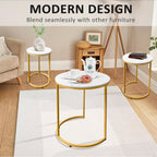 AT-VALY Nesting Tables Coffee Table Set of 3,Round Side Table Small Accent Table for Living Room,Bedroom Apartment (Gold)