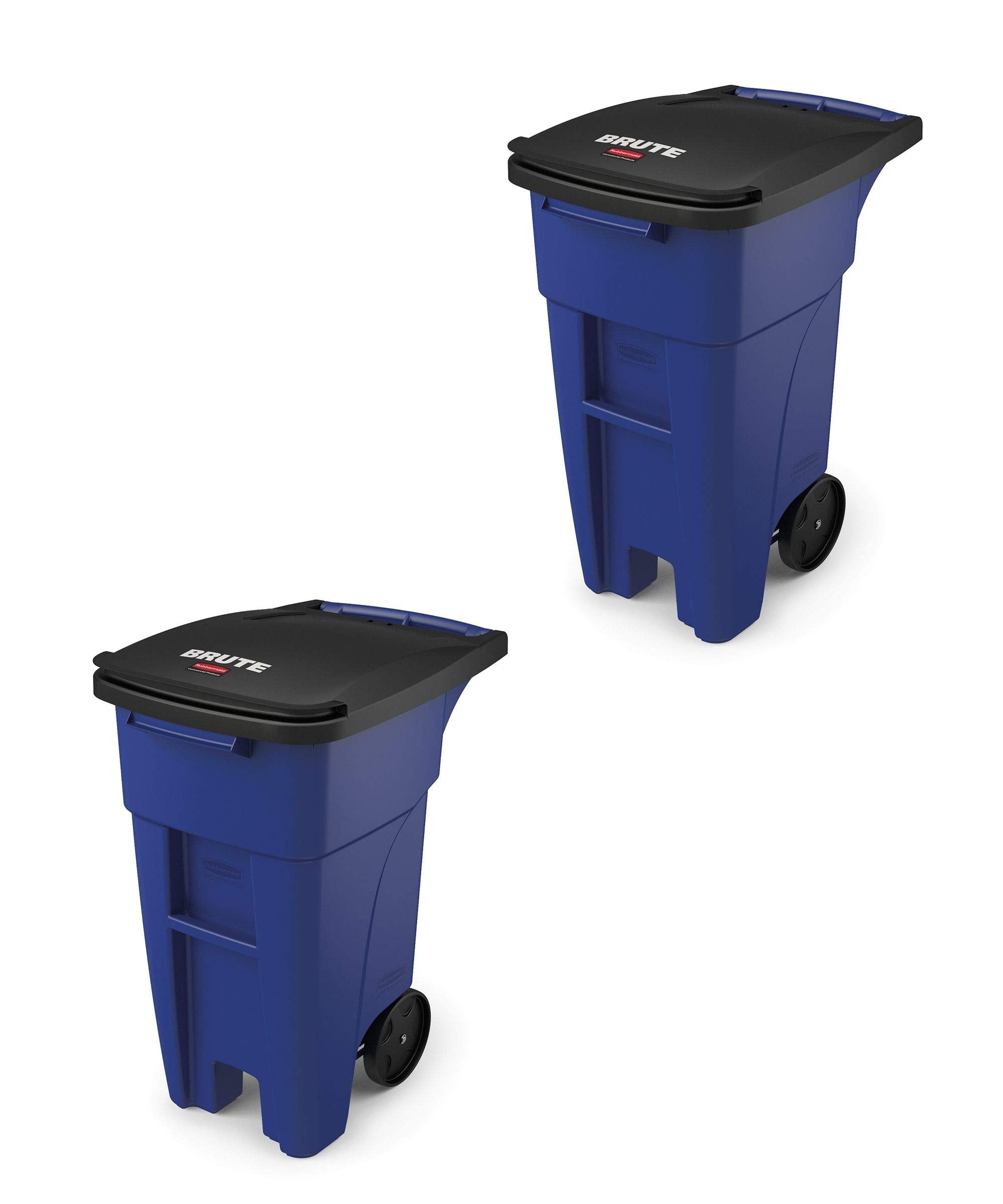 Rubbermaid Commercial Products BRUTE Rollout Heavy-Duty Wheeled Recycling Can/Bin, 50-Gallon, Blue Recycling, for Restaurants/Hospitals/Offices/Warehouses/Garage