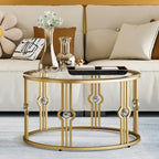 OIOG Glass Coffee Table for Living Room, Gold Coffee Table with Tempered Glass, Round Coffee Table for Office