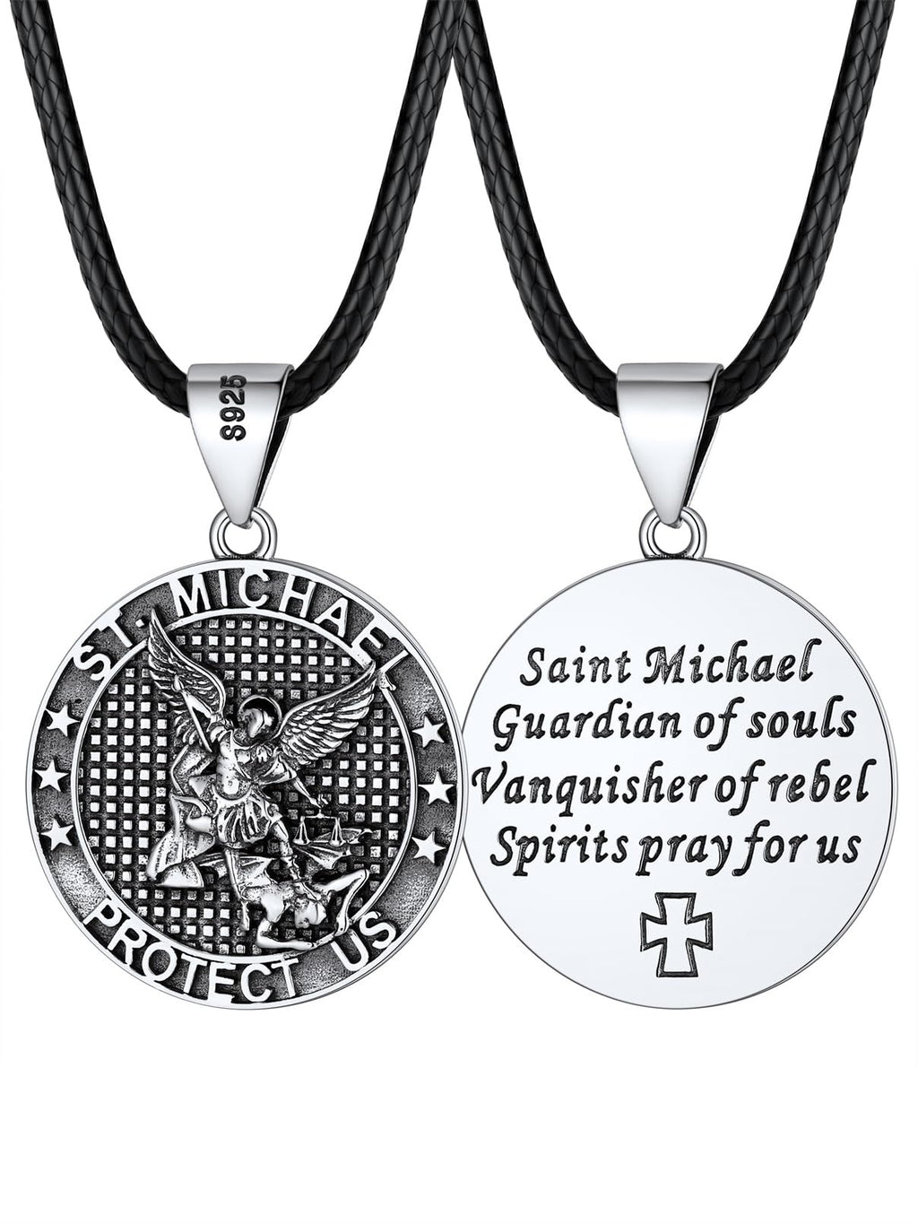 FaithHeart Saint Michael Necklace, Stainless Steel/18K Gold Plated St Michael the Archangel Pendant Amulet for Men Women with Gift Packaging