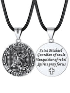 FaithHeart Saint Michael Necklace, Stainless Steel/18K Gold Plated St Michael the Archangel Pendant Amulet for Men Women with Gift Packaging