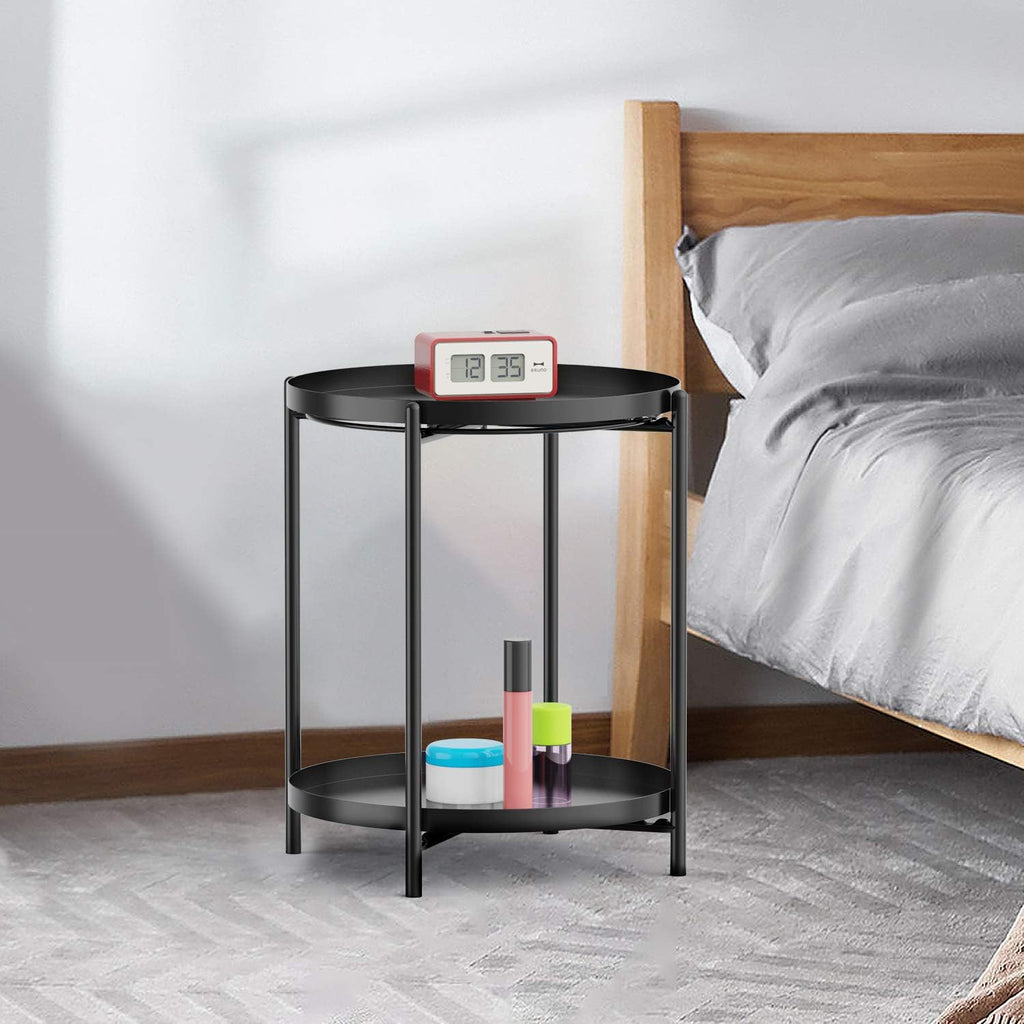 Yesker Side Table, End Table Metal Small Table Indoor Outdoor & Snack Bedside Table Sofa Side Snack Table Accent Coffee Table Living Room Bedroom Balcony 2 Layer (Black)