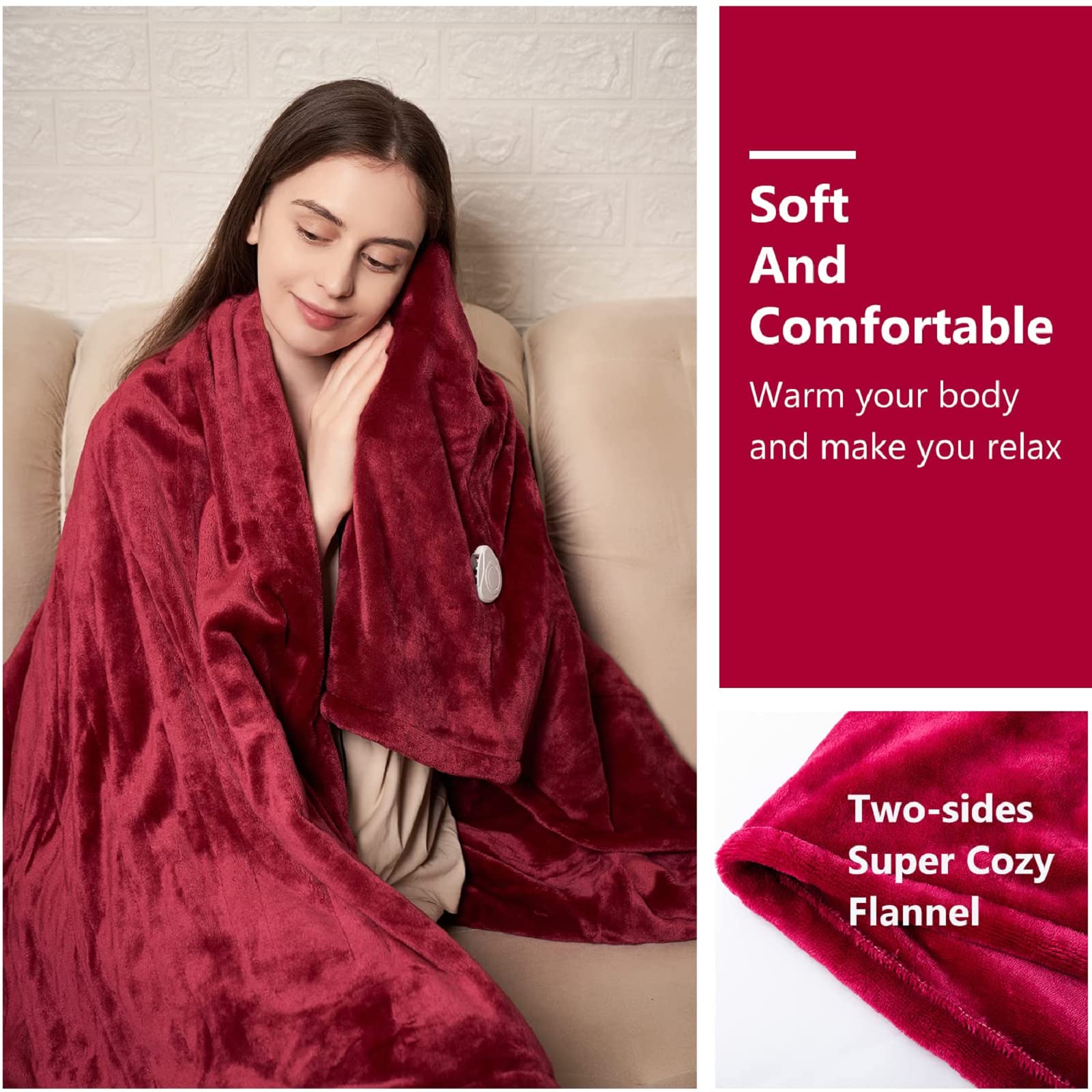 Manta Elétrica Tefici, Super Aconchegante e Macia, Flanela de 2 Camadas 50" x 60", Manta Aquecida com 3 Níveis de Aquecimento e Desligamento Automático em 4 Horas, Lavável na Máquina, Certificada ETL e FCC, Uso Residencial e Escritório, Cor Camelo