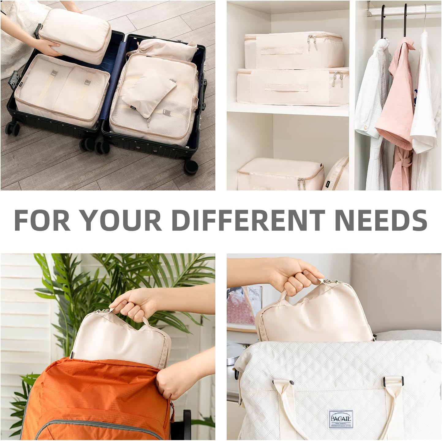 BAGAIL 8 Set Packing Cubes Luggage Organizer Bags for Travel Accessories-Cream