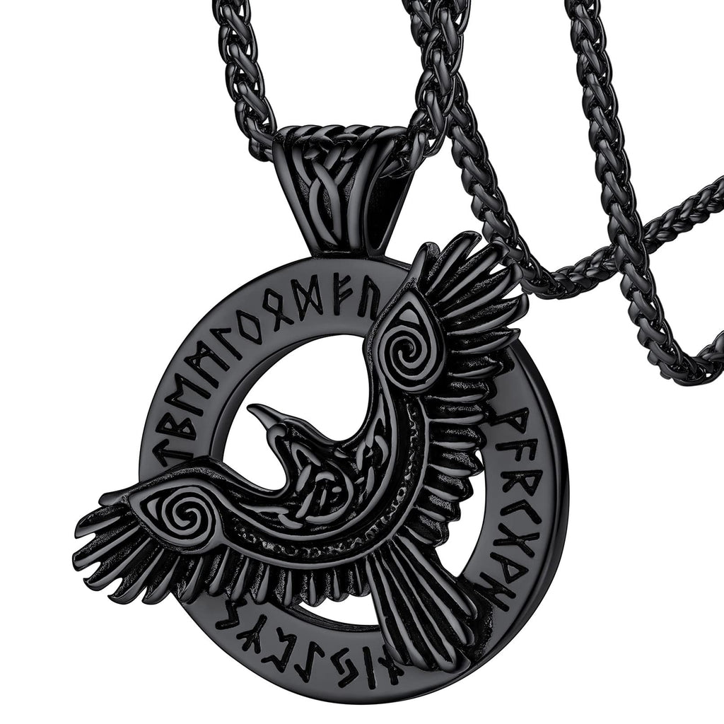 FaithHeart Viking Raven Necklace for Men, Norse Mythology Raven Skull Pendant Sturdy Stainless Steel Amulet Jewelry Gift for Men