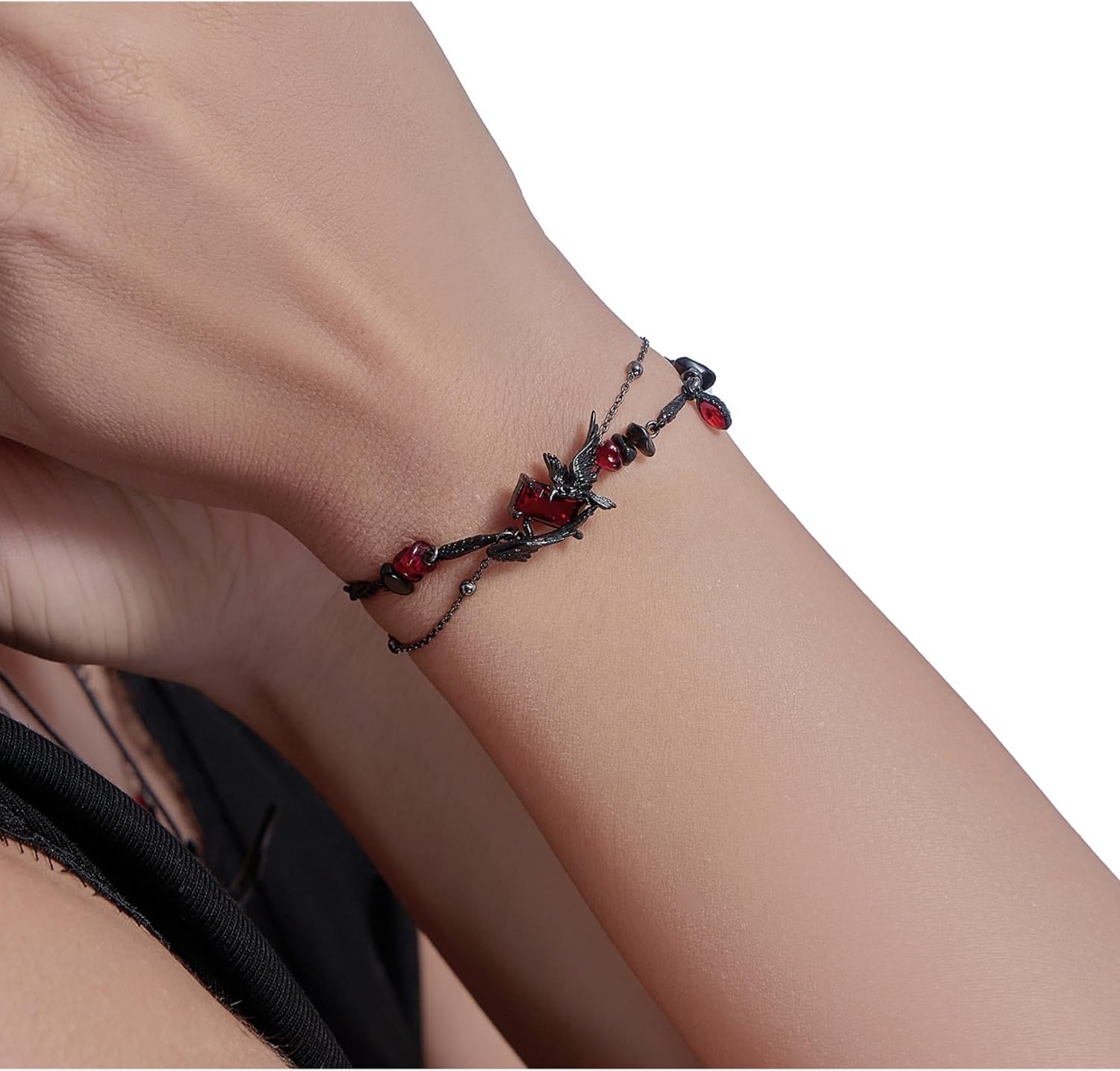 original design hip hop style Red beaded bracelet Gothic Black Crow bracelet Ladies Holiday party gift M3363
