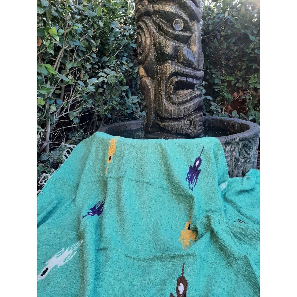Open Road Goods Mint Green/Teal Thunderbird Heavyweight Yoga Blanket- Made for Yoga! Hand-Made Mexican Blanket (Acrylic Blend, XL)