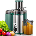 QCen Juicer Machine, 500W Centrifugal Juicer Extractor with Wide Mouth 3” Feed Chute for Fruit Vegetable, Easy to Clean, Stainless Steel, BPA-free (Aqua)
