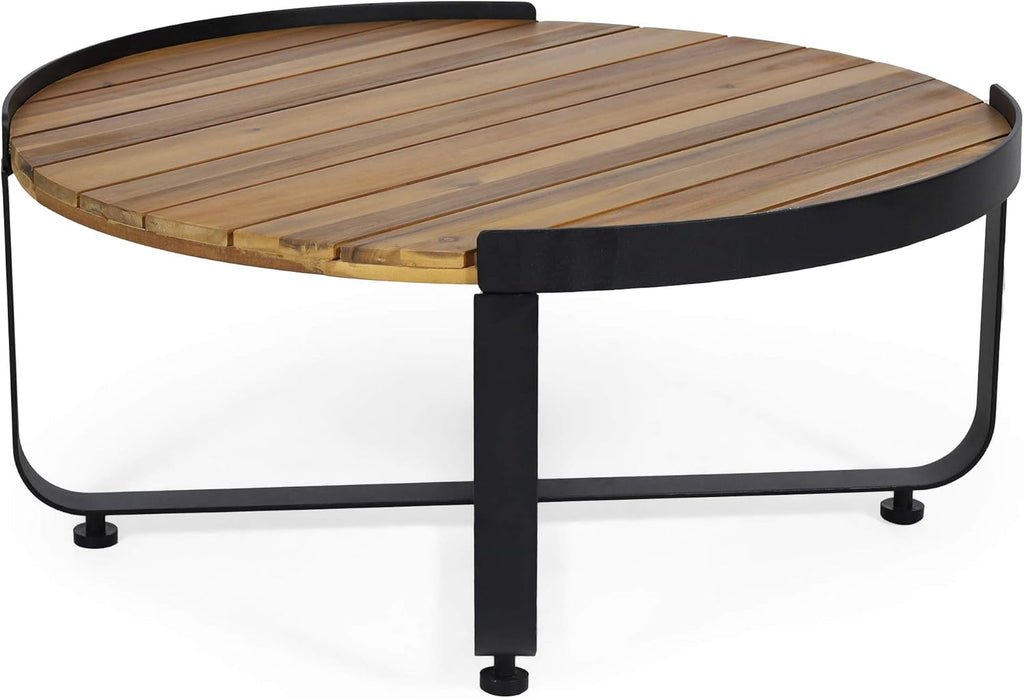 Christopher Knight Home Tracy Outdoor Modern Industrial Acacia Wood Coffee Table, Teak Finish, Black