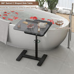 Adjustable Height C Shaped Side Table,360°Swivel Overbed Table,Top Tilting Laptop Stand Table with Hidden Wheels,Mobile Couch End Tables that Slide under,Rolling TV Coffee Table for Sofa/Bed(black)