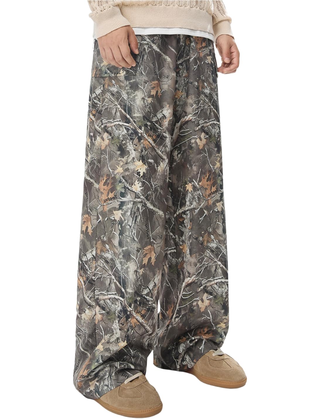 VIPWOLF Men's Baggy Camo Pants Y2K Letter Graphic Flared Sweatpants Drippy Streetwear Joggers Army Green Small