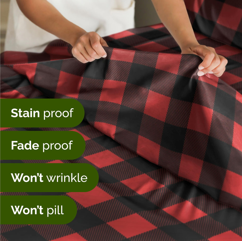 Komplet pościeli King Christmas Tree - Świąteczny wzór Xmas na lnie - Głębokie kieszenie - Dopasowany krój - 4 części - Bez zagnieceń - Wygodna i chłodząca świąteczna pościel zimowa - Łatwa w pielęgnacji - Przyjazna dzieciom