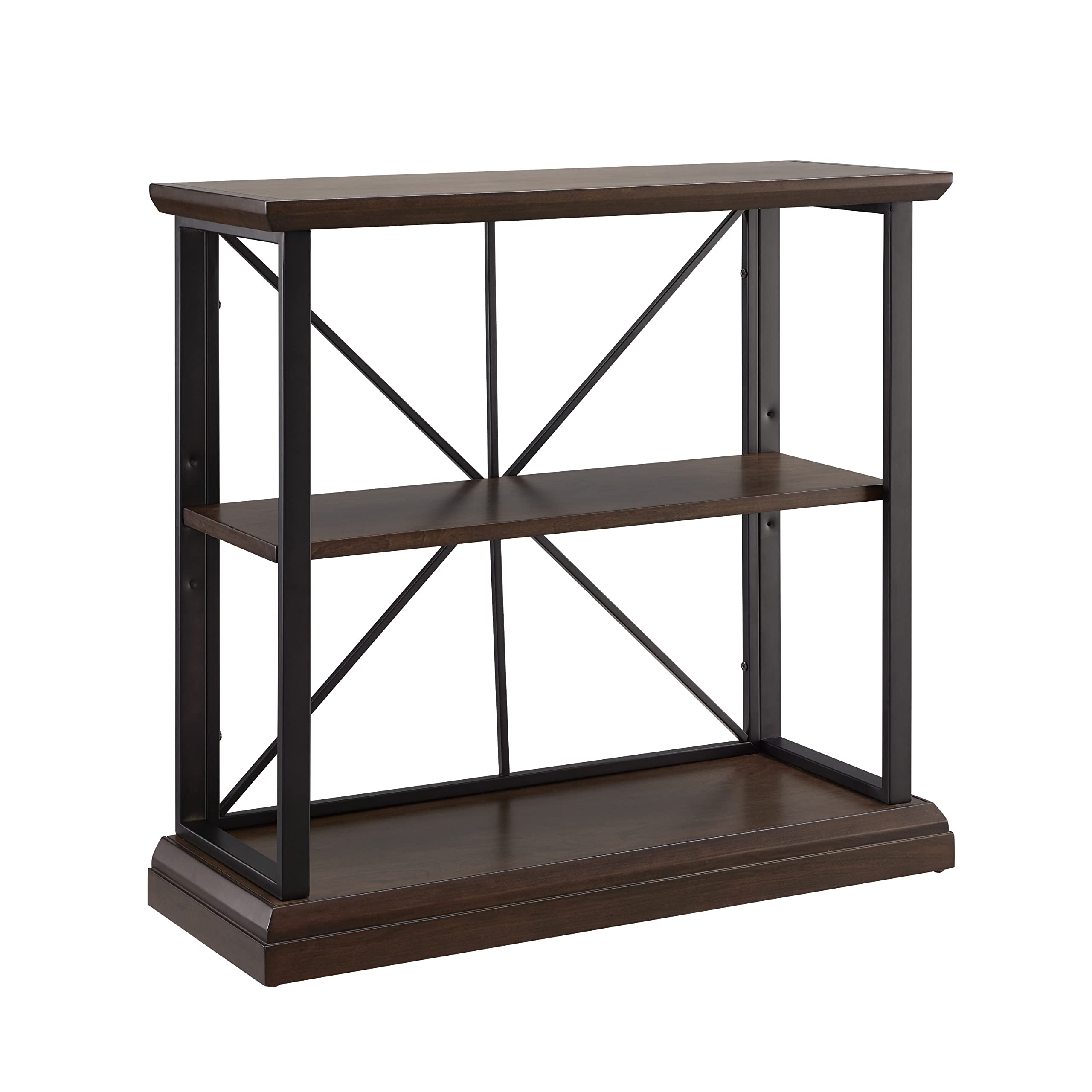 Leick Home Mission Impeccable Bookshelf, Solid Wood, 2 Drawers, 2 Shelves, Slatted Sides, Blackened Hardware, Easy Assembly, Russet Brown, 12 in D x 34 in W x 30 in H, Item 8261