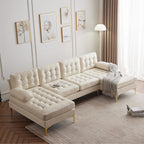 Karl home U-Shape Sectional Sofa Couch 111" Modern 4-Seat Sofa with Chaises Chenille Fabric Upholstered Covertible Couch with Wood Grain Legs for Living Room, Reception Room, Apartment, Black