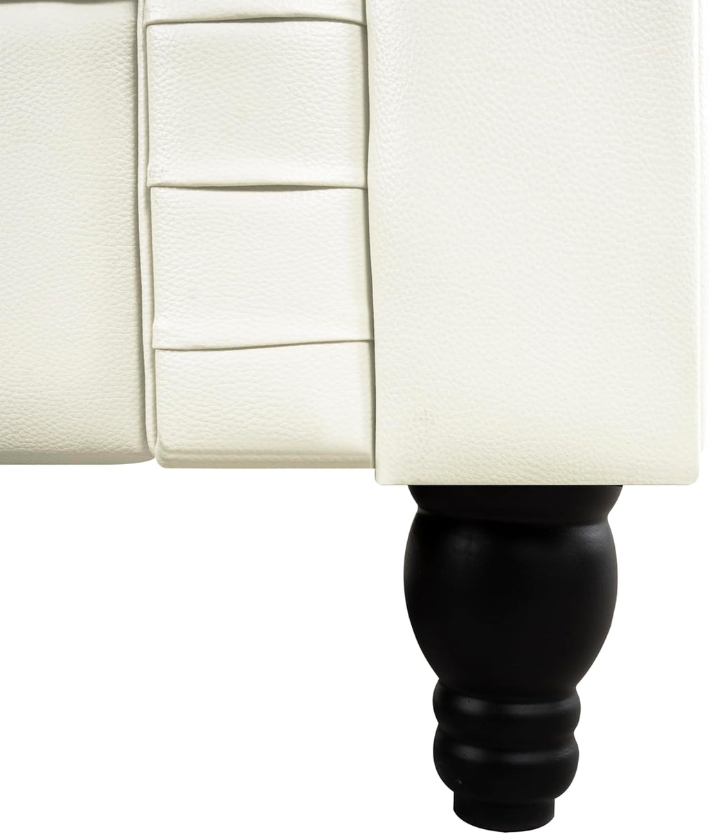 Emery Chesterfield 3 Piece Living Room Sectional Sofa Set Rolled Arms, Tufted Cushion Sofas for Living Room Set Includes Sofa, Loveseat Couch, Accent Arm Chair / Easy Tool-Free Assembly – Off White