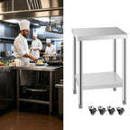 NSF 24x24 Inches Stainless Steel Table for Prep & Work with Caster, Metal Commercial Kitchen Table with Under Shelf and AdjustableTable Foot for Restaurant, Hotel, Home Kitchen, Coffee Station