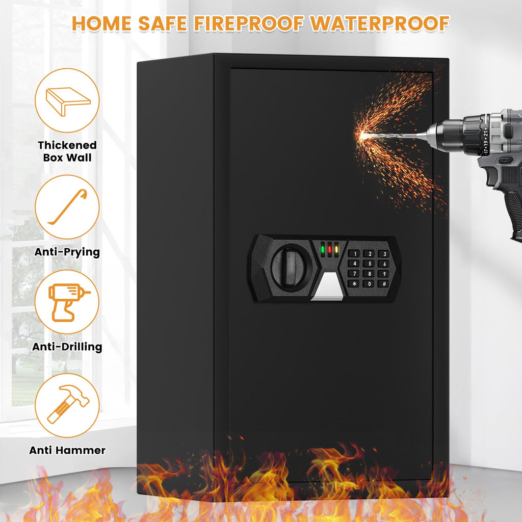 4.1 Cuft Fireproof Safe For Home Documents, Safe Box Fireproof Waterproof, Security Document Safes With Keypad Key Lock, Silent Mode, Removable Shelf, Large Digital Combination Safe For Money Jewelry