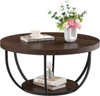 Round Coffee Table, 31" Coffee Table for Living Room Decor, 2-Tier Storage with Steel Frame, Space-Saving Wood Center Table, Modern Style Easy Assembly (Dark Coffee)