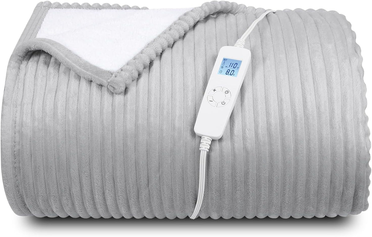 Electric Blanket Heated 84 * 90, Heated Blanket Soft Flannel Heating Queen Size Machine Washable ETL&FCC Certification (Grey)